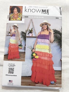 Know Me ME2045 Sewing Pattern | Tiered Ruffle Maxi Dress | Plus Size Y5 18–26